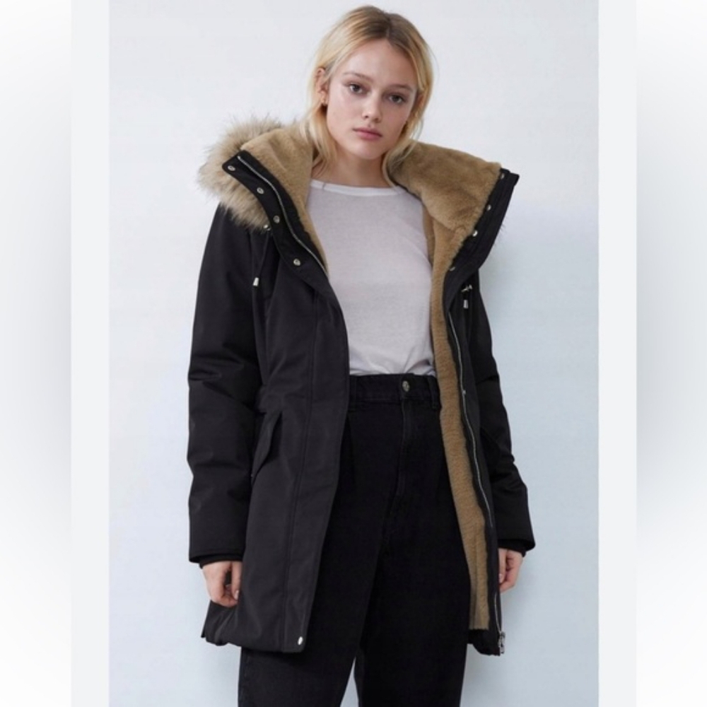 Zara Faux Fur Lined Winter Jacket Parka Coat